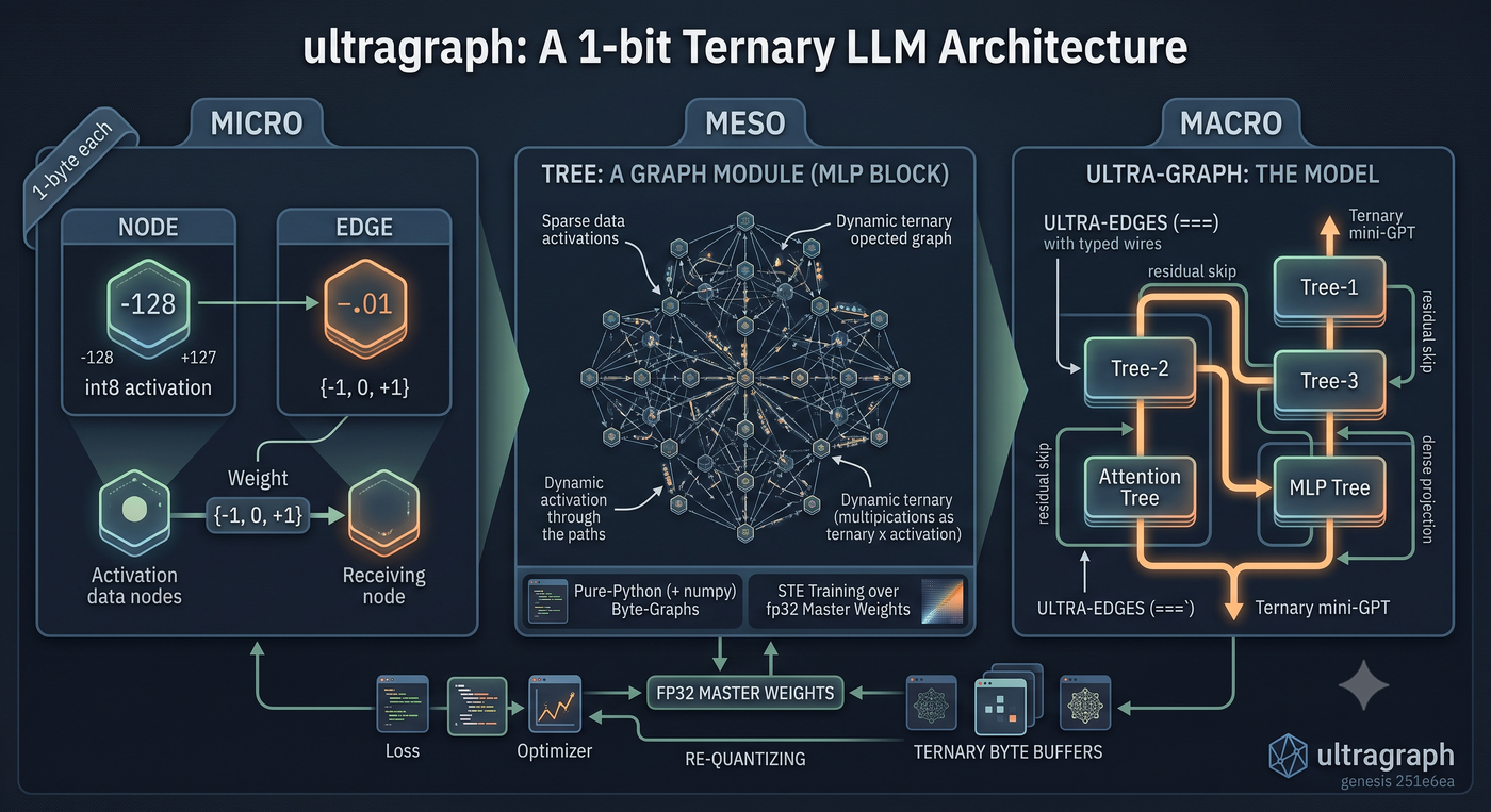 ultragraph architecture — the byte-graph across micro / meso / macro